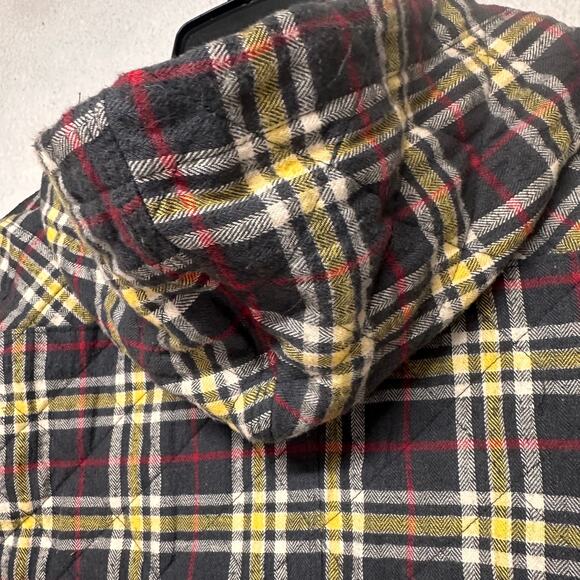 Tilt Plaid Hooded Quilted Jacket Size Medium Black Yellow Flannel Coat - Picture 4 of 7